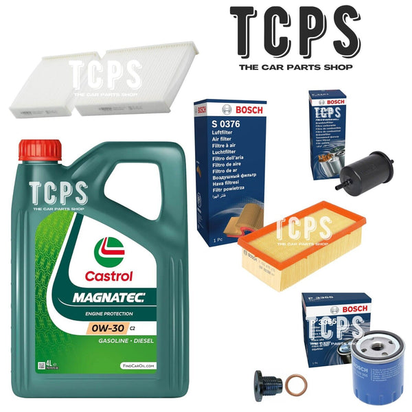 FOR PEUGEOT 208 1.2 2012+ 4L CASTROL OIL & AIR OIL CABIN FUEL FILTERS KIT