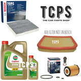 TO FIT MERCEDES A35 AMG W177 2.0 2018+ BOSCH OIL AIR CABIN FILTERS & 6L CASTROL