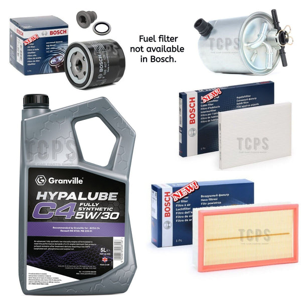 FOR NISSAN QASHQAI 1.5 MK1 BOSCH SERVICE KIT ALL FOUR FILTERS GRANVILLE C4 5W30