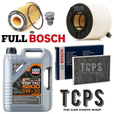 TO FIT AUDI A4 MK5 2.0 TDI (B9) BOSCH SERVICE KIT  AIR OIL CABIN & LIQUI MOLY 5L