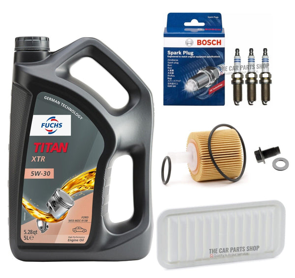 FOR TOYOTA VITZ SERVICE KIT 5L FUCHS XTR AND AIR OIL IRIDIUM SPARK PLUGS X 3