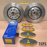FOR SKODA OCTAVIA VRS MK3 REAR 310MM GROOVED DISCS PLUS EBC YELLOW STUFF PADS