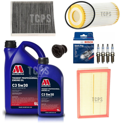 6L MILLERS OIL + FILTERS + BOSCH PLUGS FULL SERVICE KIT FOR AUDI S3 12-20 8V