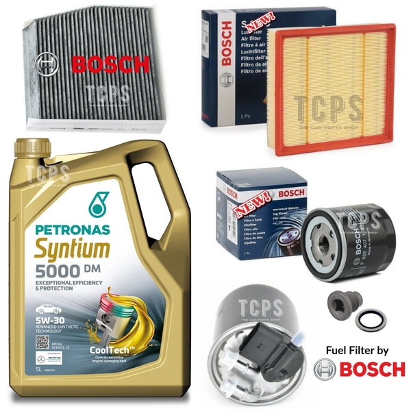 FOR MERCEDES A180D W176 1.5 FULL BOSCH SERVICE KIT + 5LTR PETRONAS DM 5000