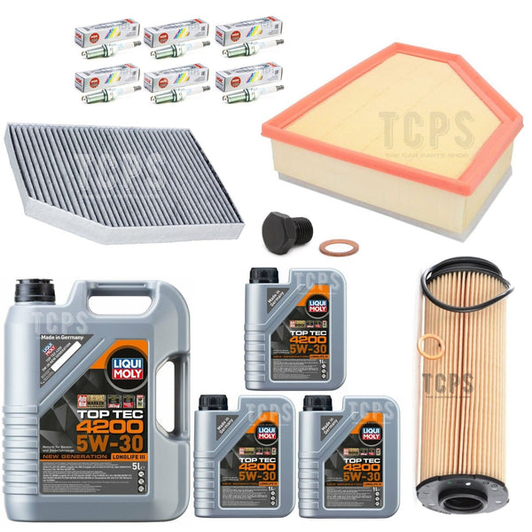 FOR BMW M340i 3.0 G20 AIR OIL CABIN FILTER SERVICE KIT 8L LIQUI MOLY 6 PLUGS INC