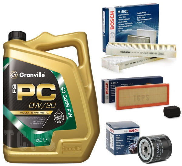 FITS VAUXHALL GRANDLAND X 1.2 PETROL MK1 BOSCH SERVICE KIT 5L 0W20 & FILTERS