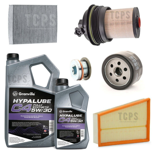 FOR RENAULT MEGANE 1.5 DCI MK4 FULL SERVICE KIT 6L C4 5W30 & ALL NEW FILTER PLUG