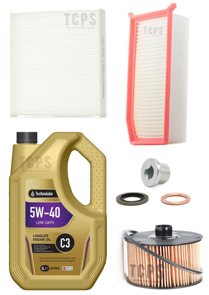 FOR RENAULT CAPTUR 0.9 TCe MK1 SERVICE KIT 5L 5W40 AIR OIL CABIN SUMP PLUG