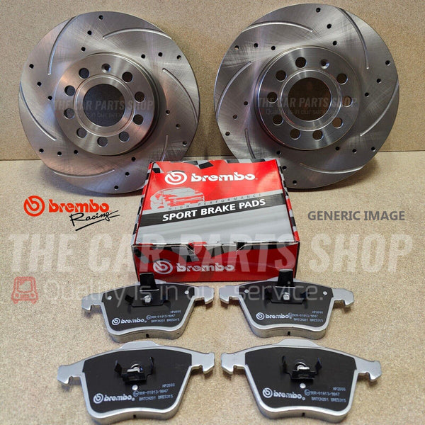 FOR SEAT LEON TSI CUPRA MK3 FRONT BREMBO DRILLED GROOVED DISCS 340MM  & HP2000