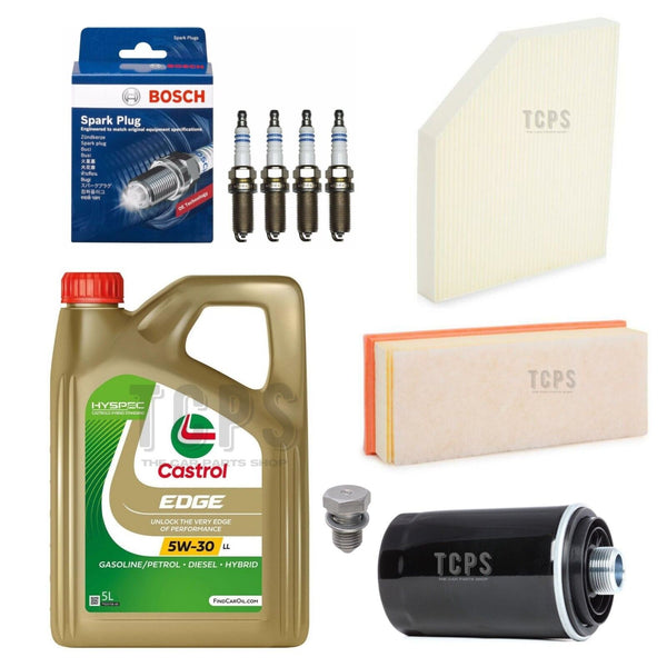 FOR AUDI A5 2.0 TFSI MK1 FULL SERVICE KIT 5L CASTROL & AIR OIL CABIN BOSCH PLUGS