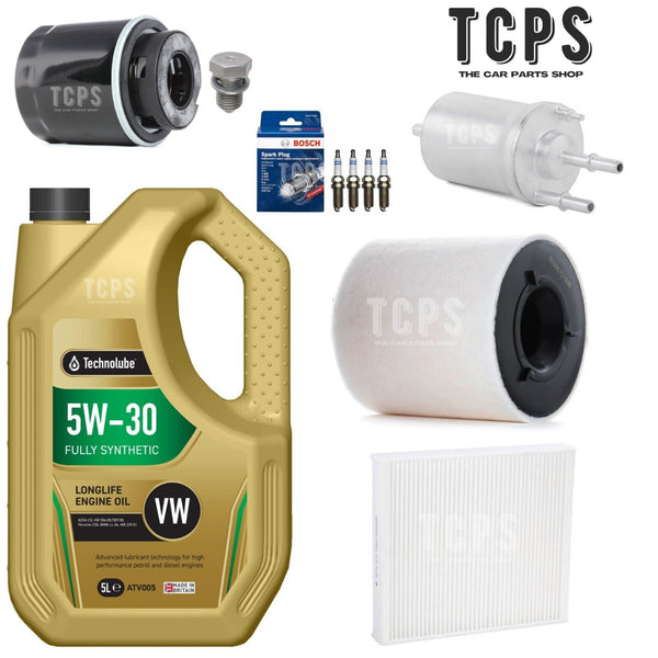 FOR VW POLO MK5 1.2 TSI 09-14 5L OIL AIR OIL CABIN FUEL FILTERS & BOSCH PLUG KIT