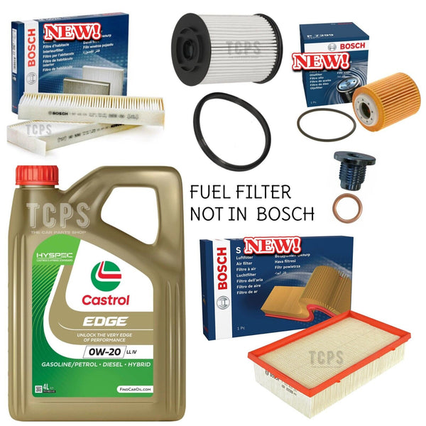 FOR VAUXHALL VIVARO 1.5 TURBO MK2 BOSCH SERVICE KIT 4L CASTROL 0W20 FILTERS
