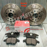 FOR VW GOLF 2.0 TDI MK6 REAR DRILLED GROOVED BRAKE DISCS 255MM + BREMBO PADS
