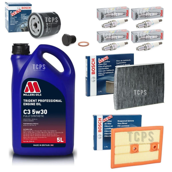 FOR AUDI A1 1.4 TFSI BOSCH SERVICE KIT 5L MILLERS OIL + AIR OIL POLLEN NGK PLUGS
