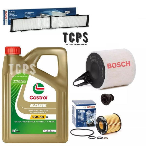 FOR BMW 320i M SPORT 5L CASTROL BOSCH AIR OIL CABIN FILTER SERVICE KIT