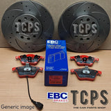 FOR AUDI A3 2.0 TDI 2004-2012 REAR DRILLED GROOVED DISCS 310MM & REAR EBC PADS