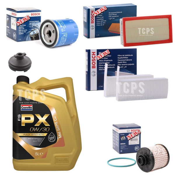 FOR PEUGEOT 3008 2.0 HDI 2016+ 5L 0W30 BOSCH AIR OIL CABIN FUEL SERVICE KIT PACK