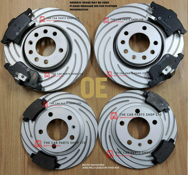 FOR BMW 120D E87 2007-12 COATED GROOVED FRONT & REAR DISCS & PADS AND SENSORS