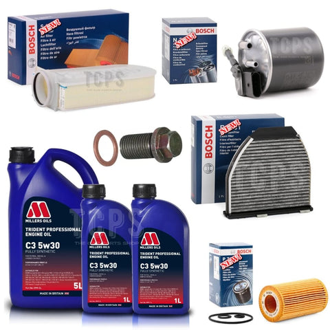 FOR MERCEDES E220 2.1 CDI FULL BOSCH SERVICE KIT WITH 7L MILLERS 5W30