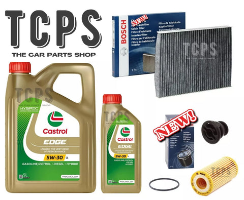 FOR VW GOLF GTI MK7.5 MK7 BOSCH SERVICE KIT OIL & CABIN FILTER & 6L CASTROL EDGE