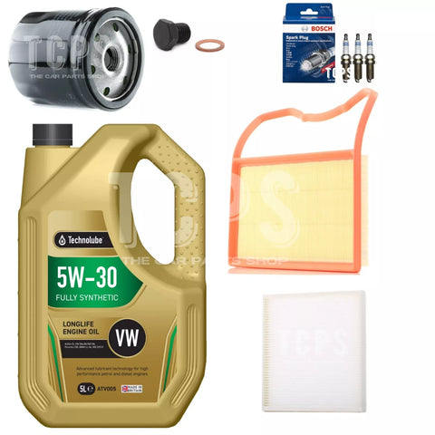 FOR VW POLO MK6 1.0 SRE 2017+ 5L 5W30 & AIR OIL CABIN SPARK PLUGS SERVICE KIT