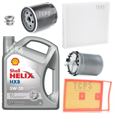 FITS VW POLO 1.4 TDI MK5 COMPLETE SERVICE KIT 5L SHELL HX8 AIR FUEL OIL POLLEN