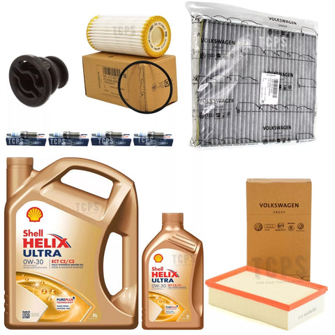 FOR VW GOLF GTI 2.0 TSI DKTB GENUINE SERVICE KIT 6L 0W30 BOSCH PLUGS OEM FILTERS