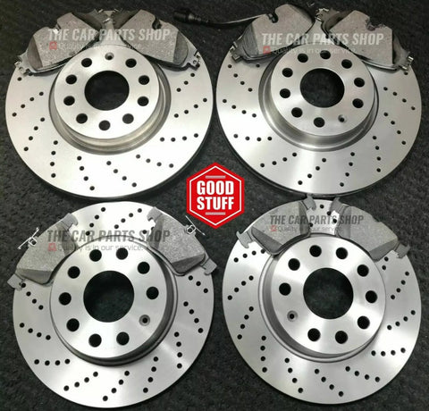 FOR AUDI A4 MK3 TDI S-LINE DRILLED FRONT & REAR DISCS & FRONT + REAR BRAKE PADS