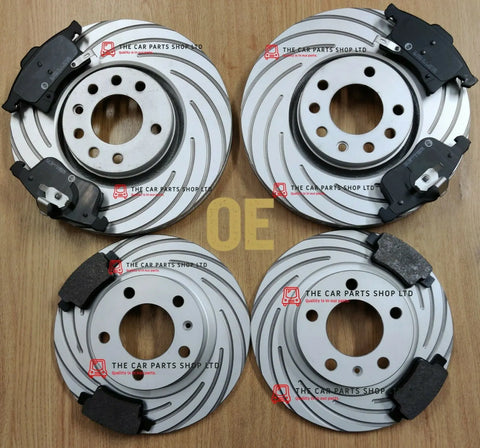 FOR VW CADDY MK3 2.0 2004-2012 GROOVED FRONT & REAR DISCS & BRAKE PADS (COATED)