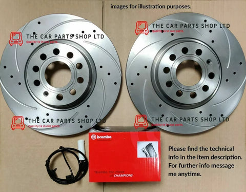 FITS BMW 118D E87 MSPORT DRILLED & GROOVED REAR DISCS & BREMBO PADS WITH SENSOR