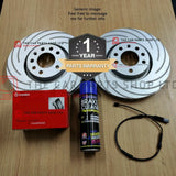 FOR BMW 118D E87 2.0 (MSPORT) COATED FRONT GROOVED DISCS & BREMBO PADS SENSOR