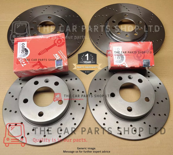 FOR AUDI A4 MK3 2004> DRILLED FRONT AND REAR DISCS WITH NEW TRW BRAKE PADS SETS