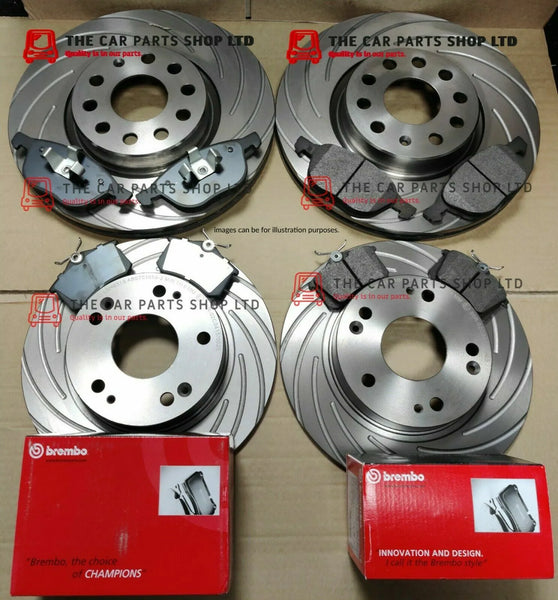 FITS AUDI A4 MK3 2004> GROOVED FRONT AND REAR BRAKE DISCS + BREMBO PADS KIT