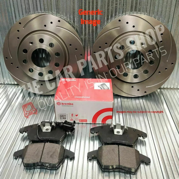FOR VW GOLF GTI MK4 DRILLED GROOVED FRONT BRAKE DISCS 288MM & BREMBO PADS