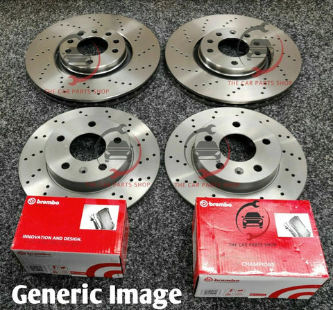 FOR AUDI A4 MK3 2004> FRONT & REAR DRILLED BRAKE DISCS AND BREMBO BRAKE PADS NEW