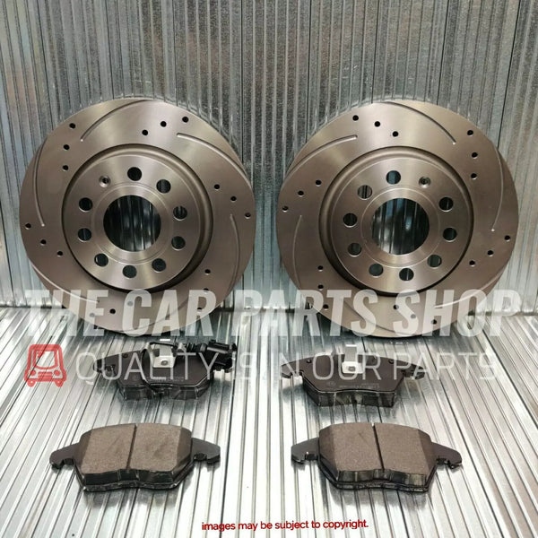 FITS VW GOLF R MK7 2013> FRONT DRILLED GROOVED DISCS & BRAKE PADS
