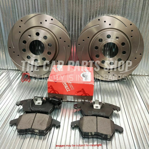 FITS MINI COOPER 1.6 R50 01-07 DRILLED + GROOVED FRONT DISCS +TRW PADS & SENSOR