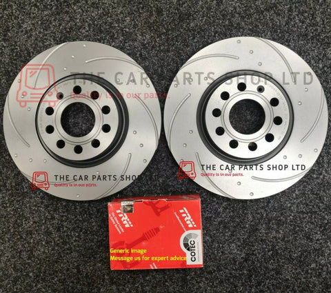 FOR VW GOLF R MK7 2013> DIMPLED AND GROOVED REAR DISCS & TRW BRAKE PADS