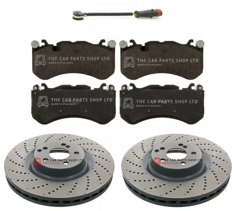 FOR MERCEDES C63 AMG W204 FRONT DRILLED BRAKE DISCS & BRAKE PADS & SENSOR