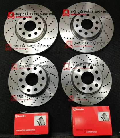 FOR VW GOLF R MK7 2013> FRONT REAR DRILLED DISCS (NOT BREMBO) & BREMBO PADS
