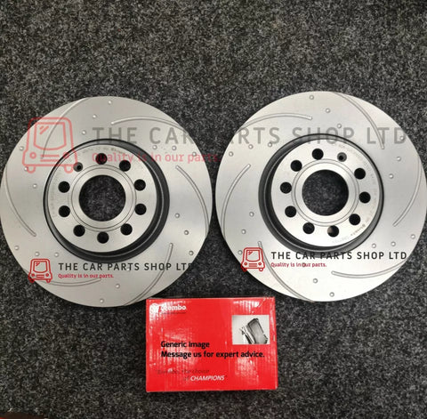 FOR VW GTI MK7 2.0 DSG FRONT DIMPLED AND GROOVED DISCS WITH BREMBO BRAKE PADS