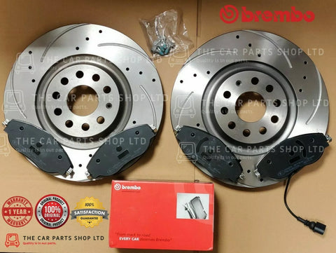FOR VW GOLF GTI MK6 FRONT BREMBO DRILLED GROOVED DISCS & BREMBO PADS